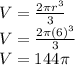 V=\frac{2\pi r^3}{3}\\V=\frac{2\pi(6)^3}{3}\\V=144\pi