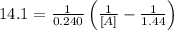 14.1=\frac{1}{0.240}\left (\frac{1}{[A]}-\frac{1}{1.44}\right)