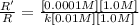 \frac{R'}{R}=\frac{[0.0001 M][1.0M]}{k[0.01M][1.0 M]}