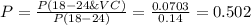 P=\frac{P(18-24\&VC)}{P(18-24)}=\frac{0.0703}{0.14}=0.502