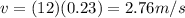 v=(12)(0.23)=2.76 m/s