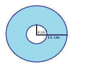 A circle with radius of 4 cm sits inside a circle with radius of 11 cm what is the area of the shade