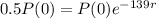 0.5P(0) = P(0)e^{-139r}