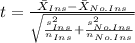 t=\frac{\bar X_{Ins}-\bar X_{No.Ins}}{\sqrt{\frac{s^2_{Ins}}{n_{Ins}}+\frac{s^2_{No. Ins}}{n_{No. Ins}}}}