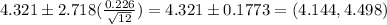 4.321 \pm 2.718(\frac{0.226}{\sqrt{12}} ) = 4.321 \pm 0.1773 = (4.144 ,4.498)