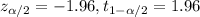 z_{\alpha/2}=-1.96, t_{1-\alpha/2}=1.96