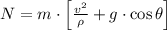 N = m \cdot \left[ \frac{v^{2}}{\rho} + g\cdot \cos \theta \right]