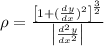 \rho = \frac{\left[1 + (\frac{dy}{dx} )^{2} \right]^{\frac{3}{2}} }{\left|\frac{d^{2}y}{dx^{2}}\right| }