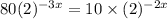 80(2)^{-3x}=10\times (2)^{-2x}