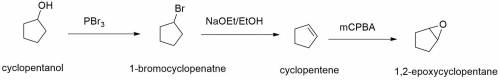 Construct a three-step synthesis of 1,2-epoxycyclopentane from cyclopentanol by dragging the appropr