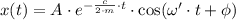 x(t) = A \cdot e^{-\frac{c}{2\cdot m}\cdot t }\cdot \cos (\omega'\cdot t + \phi)