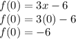 f(0)=3x-6\\f(0)=3(0)-6\\f(0)=-6