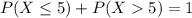 P(X \leq 5) + P(X  5) = 1