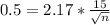 0.5 = 2.17*\frac{15}{\sqrt{n}}