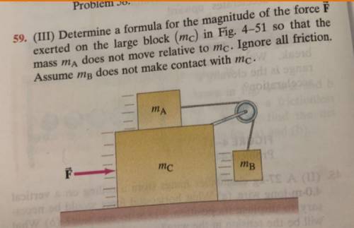 Determine a formula for the magnitude of the force F exerted on the large block (Mc) so that the mas