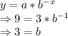 y= a * b^{-x}\\\Rightarrow 9= 3 * b^{-1}\\\Rightarrow 3= b