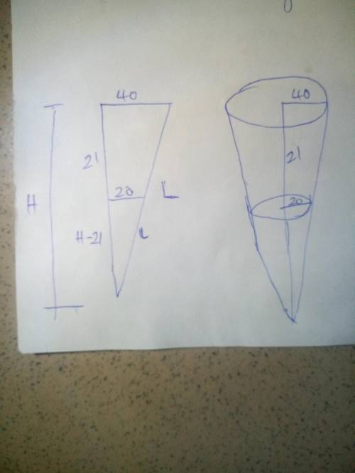 A bucket open at the top and bottom radii of circular ends as 40 cm and 20 cm respectively. Find the