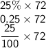 \mathsf{25\% \times72}\\\mathsf{0.25\times72}\\\mathsf{\dfrac{25}{100}\times72}