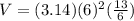 V=(3.14)(6)^{2}(\frac{13}{6})
