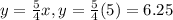 y =\frac{5}{4} x, y = \frac{5}{4} (5) = 6.25