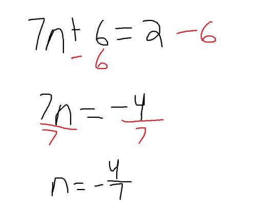 The sum of 7 times a number and 6 is equal to 2.