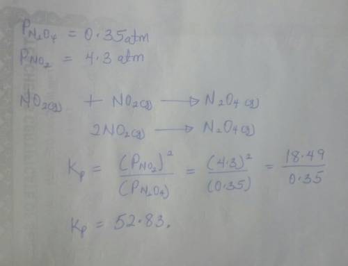 At equilibrium the partial pressures of N2O4 and NO2 are 0.35 atm and 4.3 atm. What is the Kp