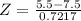 Z = \frac{5.5 - 7.5}{0.7217}