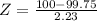 Z = \frac{100 - 99.75}{2.23}