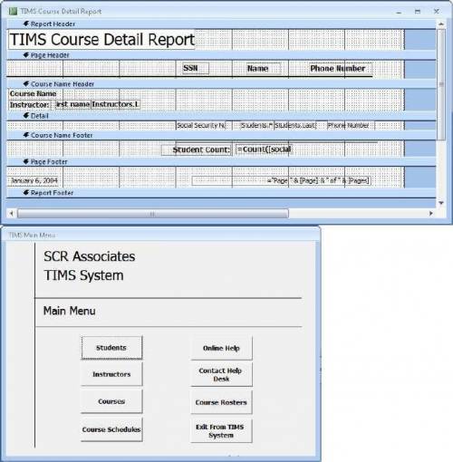 Create a detail report that will display all SCR courses in alphabetical order, with the course name