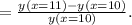 = \frac{y(x=11) - y(x=10)}{y(x=10)}.