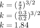 k = (\frac{s}{\delta} )^{3/2} \\k =  (\frac{0.3}{0.2} )^{3/2} \\k = 1.84
