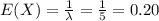 E(X)=\frac{1}{\lambda}=\frac{1}{5}=0.20
