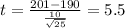 t=\frac{201-190}{\frac{10}{\sqrt{25}}}=5.5