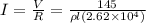 I=\frac{V}{R}=\frac{145}{\rho l(2.62\times 10^4)}