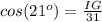 cos(21^o)=\frac{IG}{31}