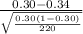 \frac{0.30 -0.34}{\sqrt{\frac{0.30(1- 0.30)}{220} } }