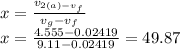 x=\frac{v_{2(a)-v_{f} } }{v_{g} -v_{f} } \\x=\frac{4.555-0.02419}{9.11-0.02419} =49.87%
