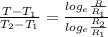\frac{T - T_{1} }{T_{2} - T_{1}  } = \frac{log_{e} \frac{R}{R_{1} }}{log_{e} \frac{R_{2}}{R_{1} }}