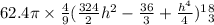 62.4\pi \times\frac{4}{9} (\frac{324}{2} h^2-\frac{36}{3} + \frac{h^4}{4})^1^8_3