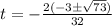 t=-\frac{2(-3 \pm \sqrt{73})}{32}