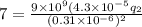 7 = \frac{9 \times 10^9 (4.3 \times 10^{-5}q_2}{(0.31\times 10^{-6})^2}