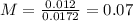 M=\frac{0.012}{0.0172}=0.07