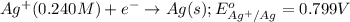 Ag^{+}(0.240M)+e^-\rightarrow Ag(s);E^o_{Ag^{+}/Ag}=0.799V