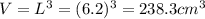 V=L^3=(6.2)^3=238.3 cm^3