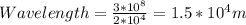 Wavelength =\frac{3*10^{8} }{2*10^{4} } =1.5*10^{4} m