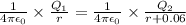 \frac{1}{4\pi\epsilon_0} \times \frac{Q_1}{r} =\frac{1}{4\pi\epsilon_0} \times \frac{Q_2}{r+0.06}