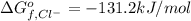 \Delta G^o_{f,Cl^-}=-131.2 kJ/mol
