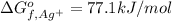 \Delta G^o_{f,Ag^+}=77.1 kJ/mol