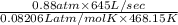 \frac{0.88 atm \times 645 L/sec}{0.08206 L atm/mol K \times 468.15 K}