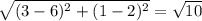 \sqrt{(3-6)^2+(1-2)^2} =\sqrt{10}